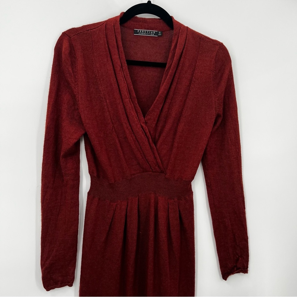 Peruvian Connection Women's Rust Long-Sleeve Wrap Dress - Picture 7 of 9